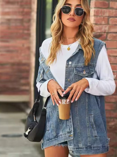 Dames Retro Denim Jasje Met Knopensluiting En Zakken