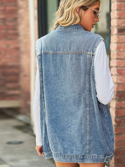 Dames Retro Denim Jasje Met Knopensluiting En Zakken