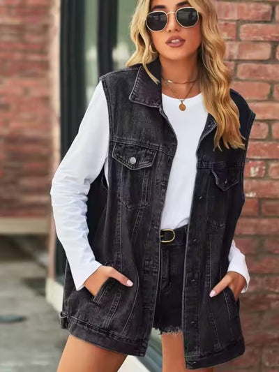 Dames Retro Denim Jasje Met Knopensluiting En Zakken