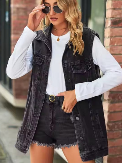 Dames Retro Denim Jasje Met Knopensluiting En Zakken