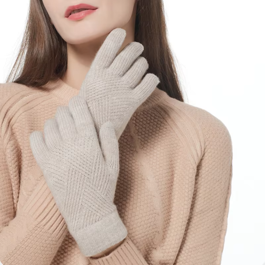 Dames Kasjmier Handschoenen Met Diamantgebreid Patroon