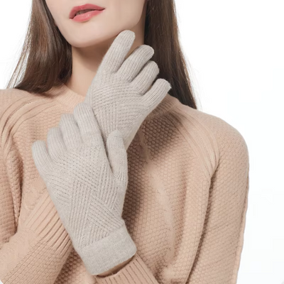 Dames Kasjmier Handschoenen Met Diamantgebreid Patroon