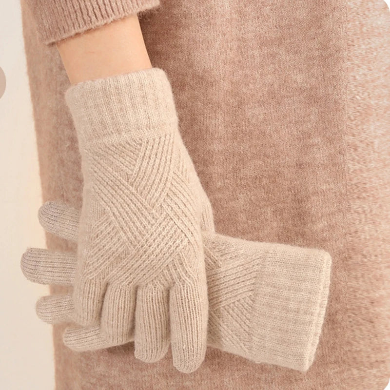 Dames Kasjmier Handschoenen Met Diamantgebreid Patroon