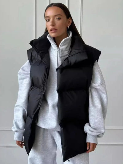 Dames Gewatteerde Winter Bodywarmer Met Hoge Kraag