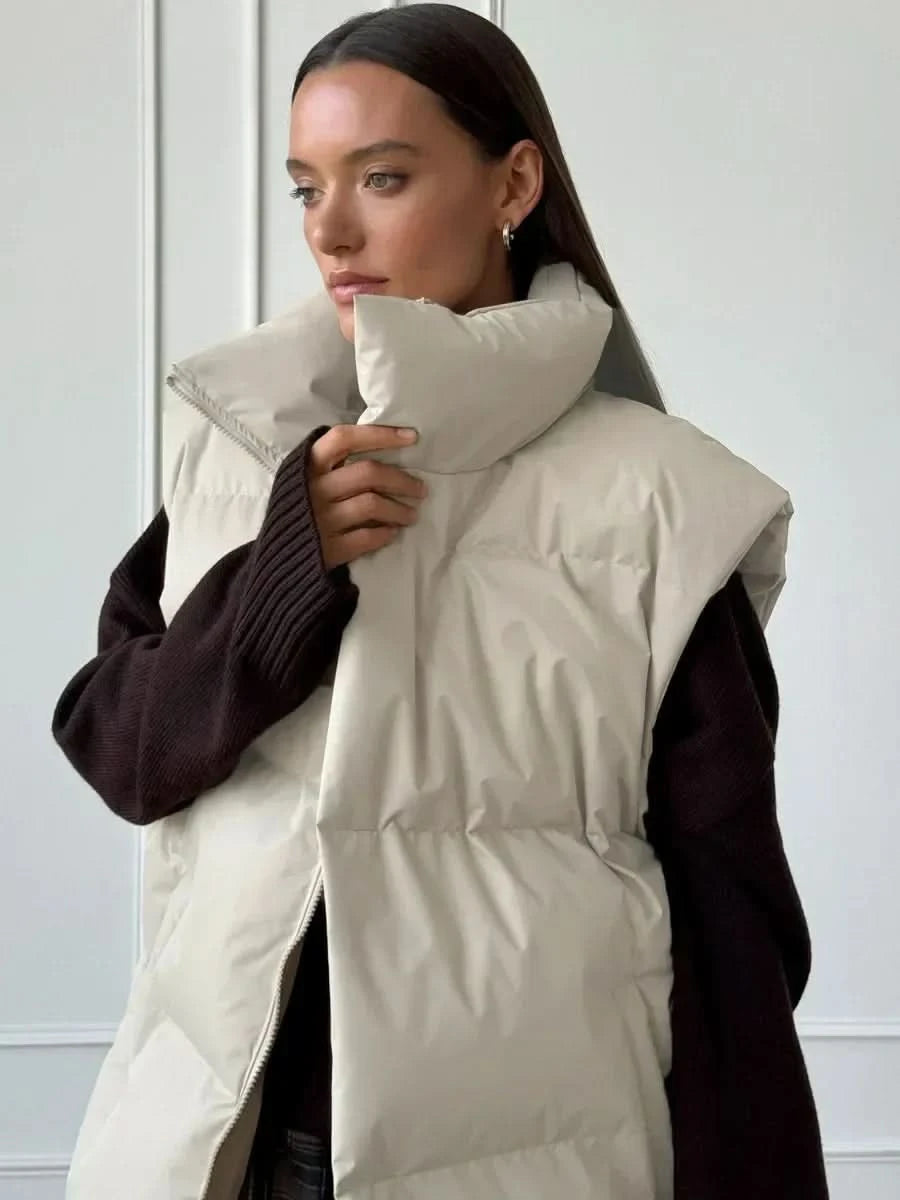 Dames Gewatteerde Winter Bodywarmer Met Hoge Kraag