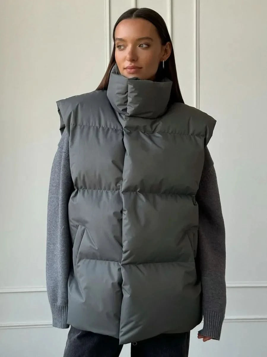 Dames Gewatteerde Winter Bodywarmer Met Hoge Kraag