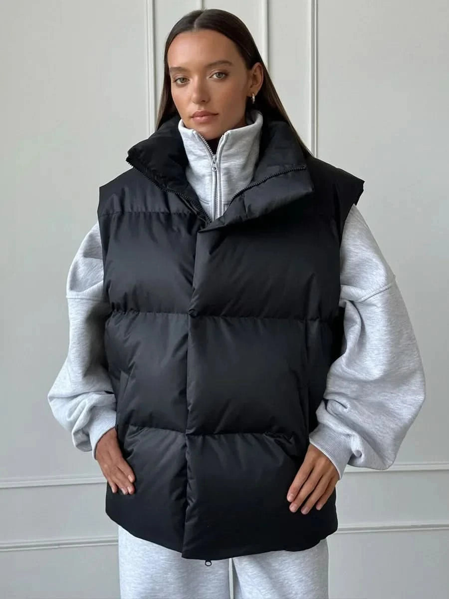 Dames Gewatteerde Winter Bodywarmer Met Hoge Kraag