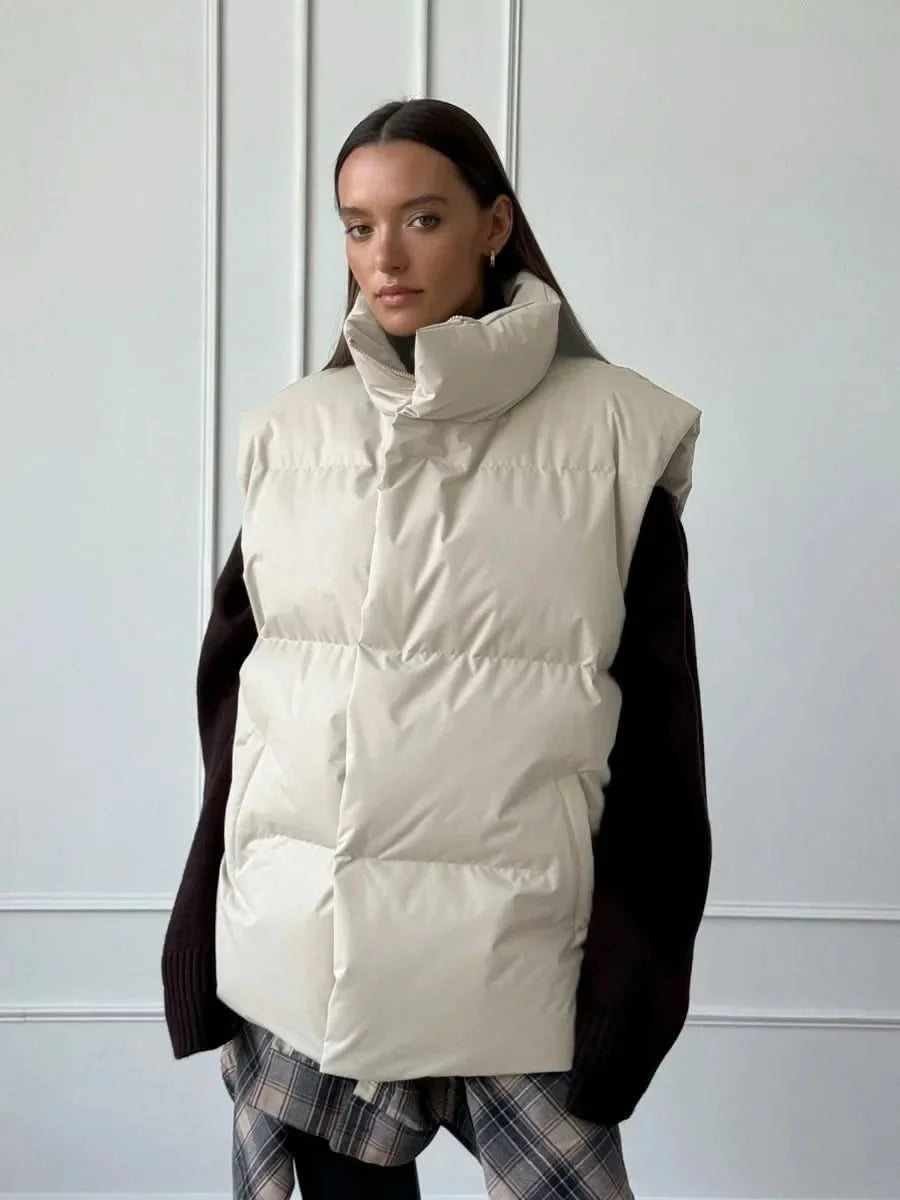 Dames Gewatteerde Winter Bodywarmer Met Hoge Kraag