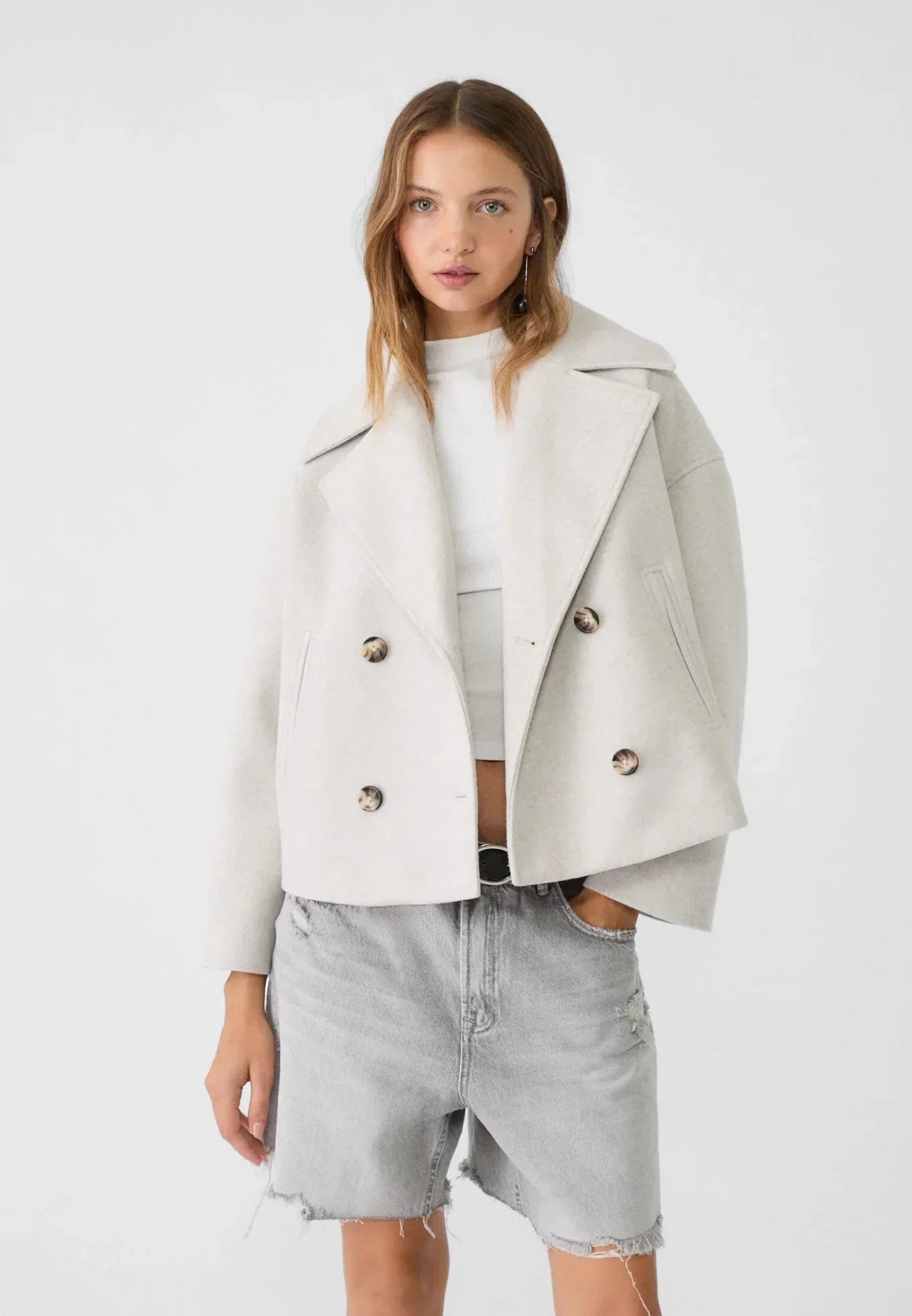 Dames Korte Trenchcoat Met Dubbele Knopensluiting En Reverskraag