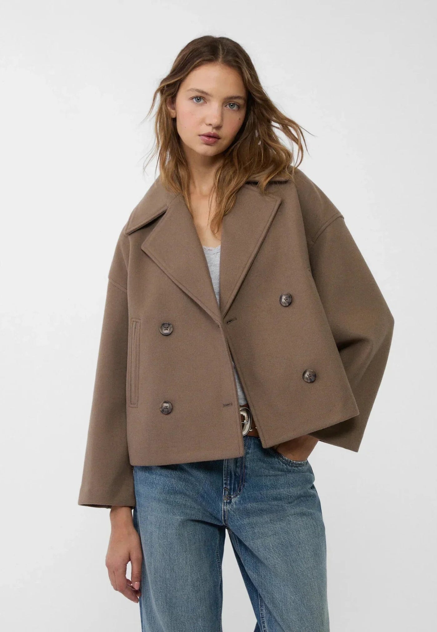 Dames Korte Trenchcoat Met Dubbele Knopensluiting En Reverskraag