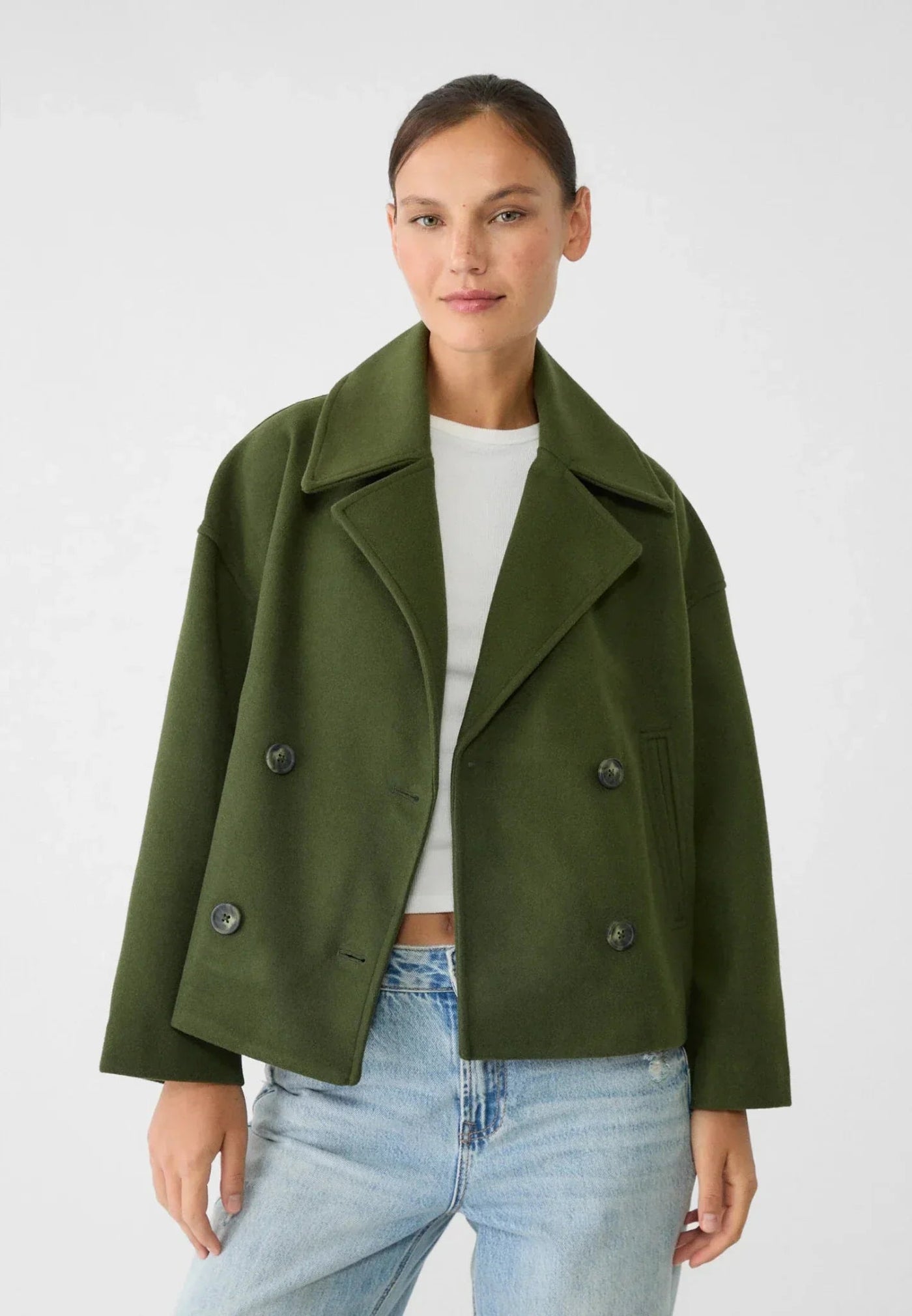 Dames Korte Trenchcoat Met Dubbele Knopensluiting En Reverskraag