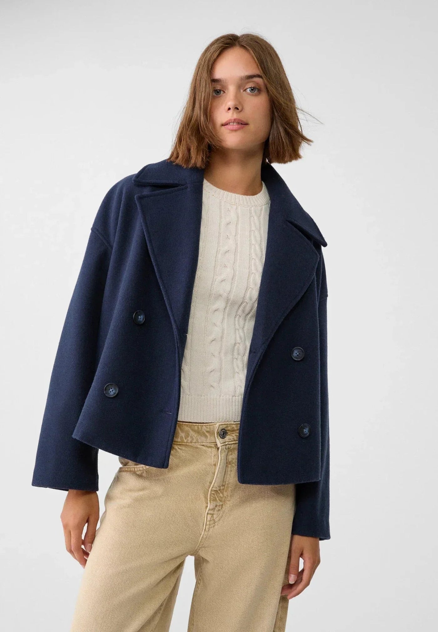 Dames Korte Trenchcoat Met Dubbele Knopensluiting En Reverskraag