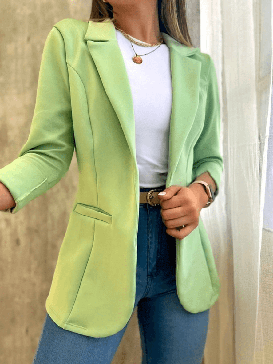 Dames Elegante Effen Blazer Met Reverskraag, Lange Mouwen En Zakken
