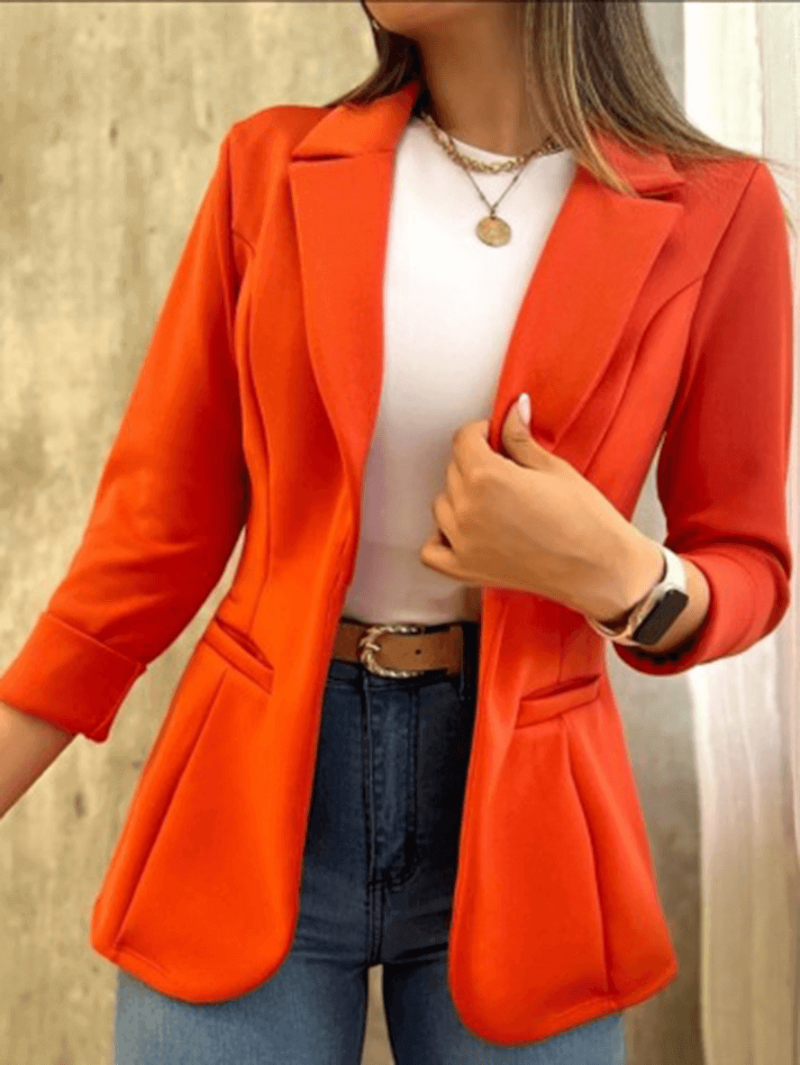 Dames Elegante Effen Blazer Met Reverskraag, Lange Mouwen En Zakken