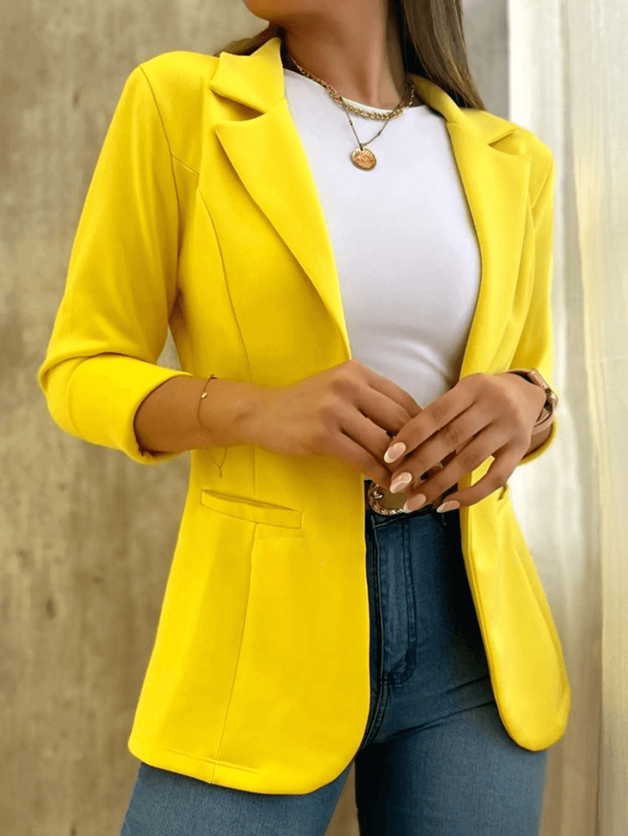 Dames Elegante Effen Blazer Met Reverskraag, Lange Mouwen En Zakken