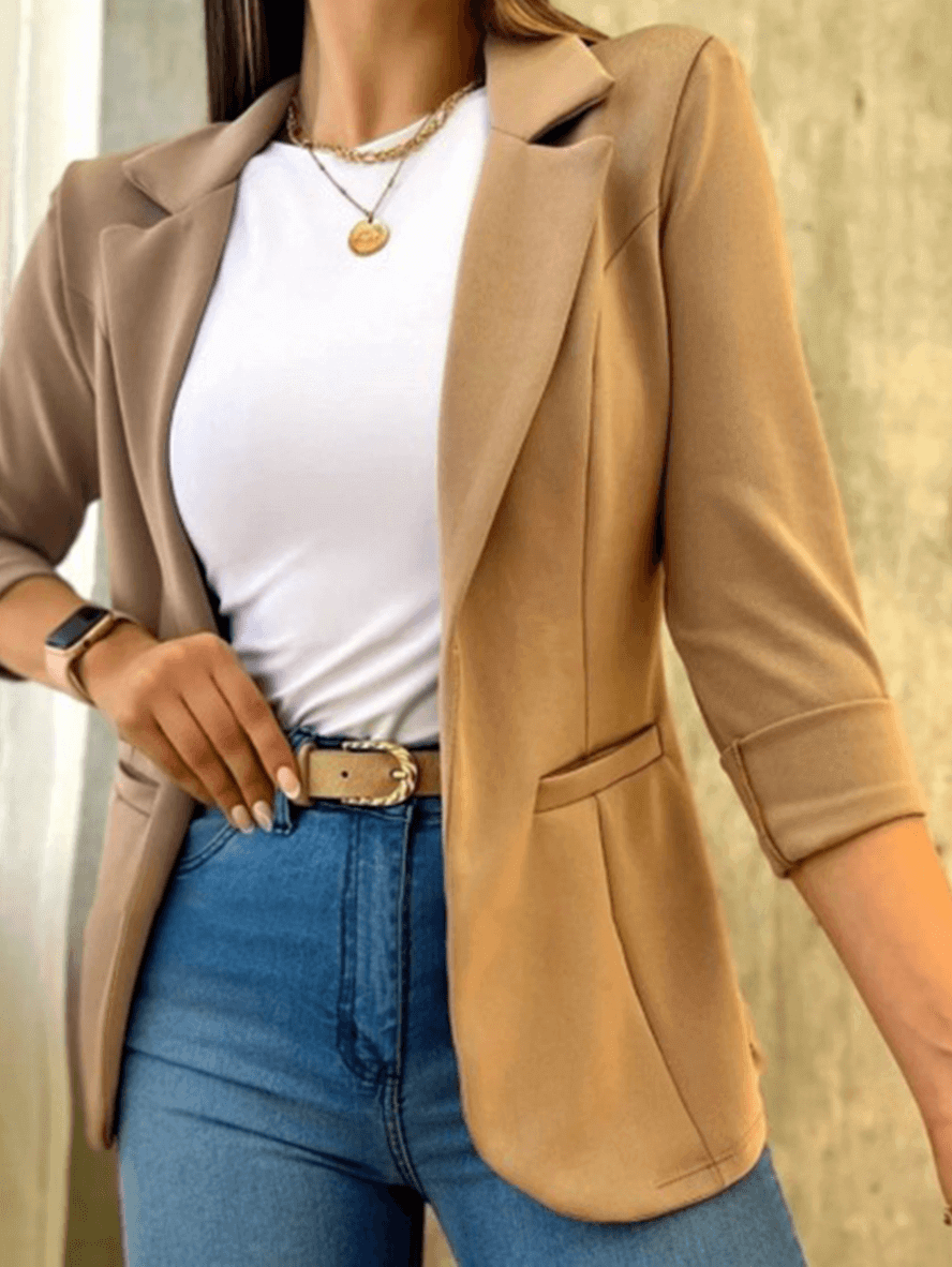 Dames Elegante Effen Blazer Met Reverskraag, Lange Mouwen En Zakken