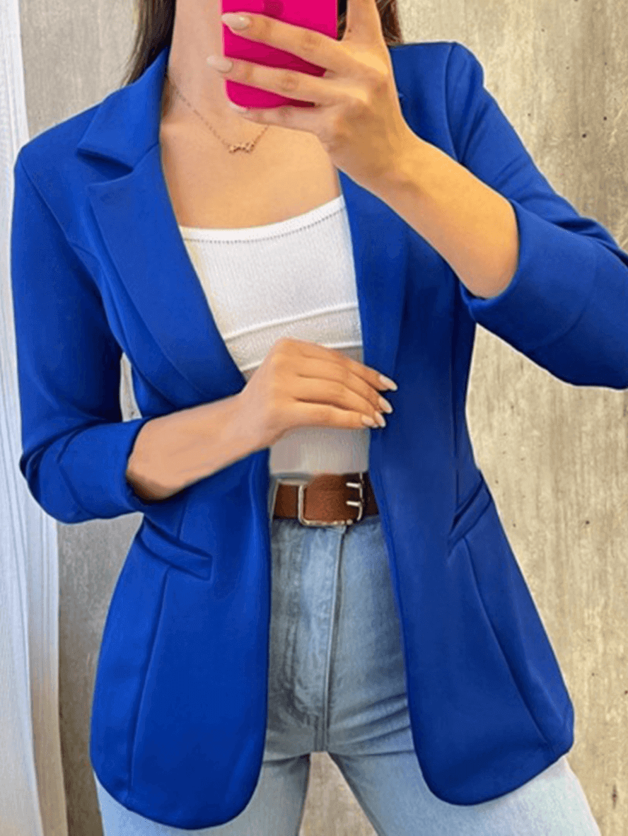 Dames Elegante Effen Blazer Met Reverskraag, Lange Mouwen En Zakken