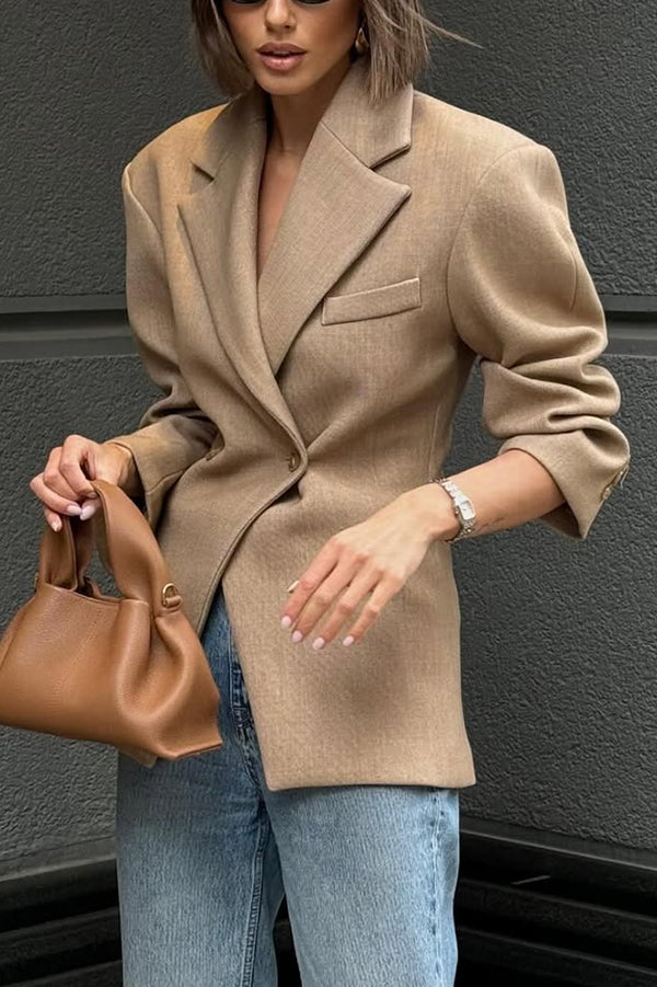 Dames Effen Blazer Met Revers Lange Mouwen En Knoopsluiting