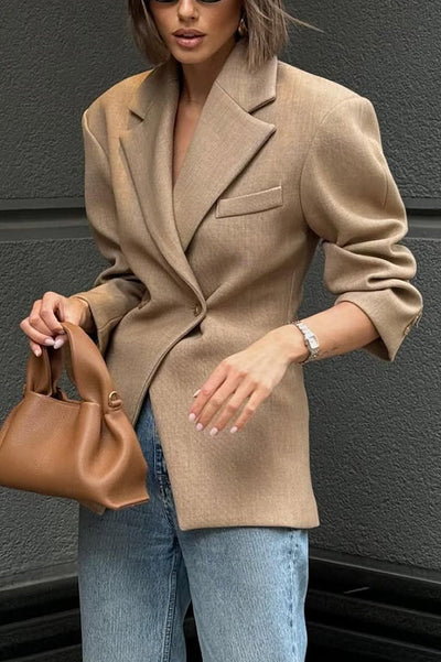 Dames Effen Blazer Met Revers Lange Mouwen En Knoopsluiting