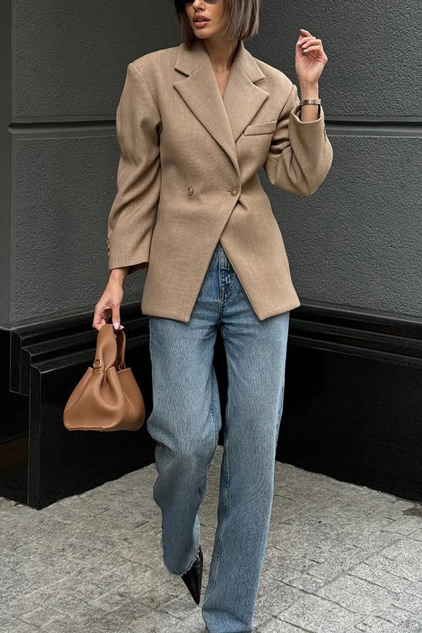 Dames Effen Blazer Met Revers Lange Mouwen En Knoopsluiting