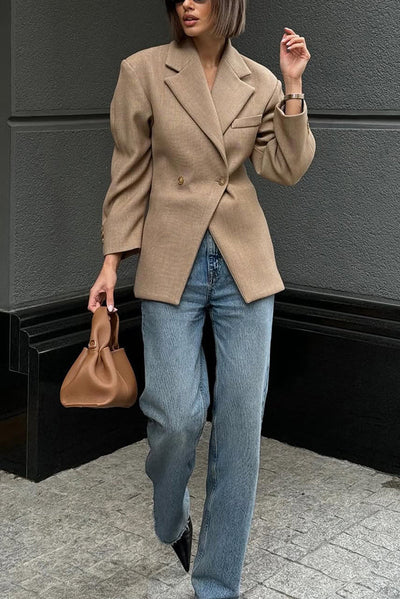 Dames Effen Blazer Met Revers Lange Mouwen En Knoopsluiting
