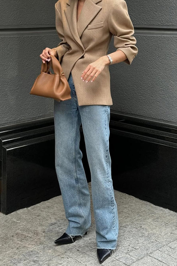 Dames Effen Blazer Met Revers Lange Mouwen En Knoopsluiting