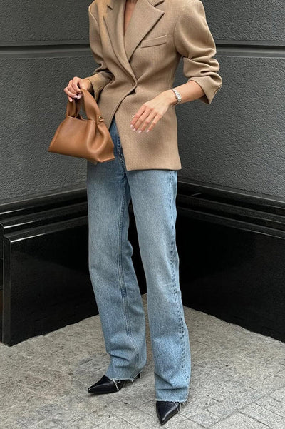 Dames Effen Blazer Met Revers Lange Mouwen En Knoopsluiting