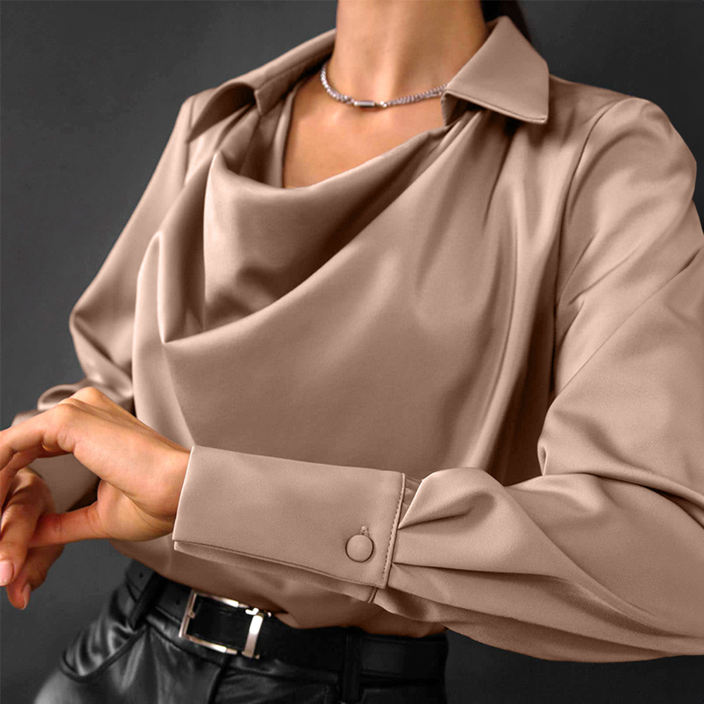 Dames Blouse Effen Met Lange Mouwen En Watervalhals