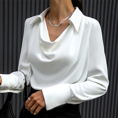 Dames Blouse Effen Met Lange Mouwen En Watervalhals