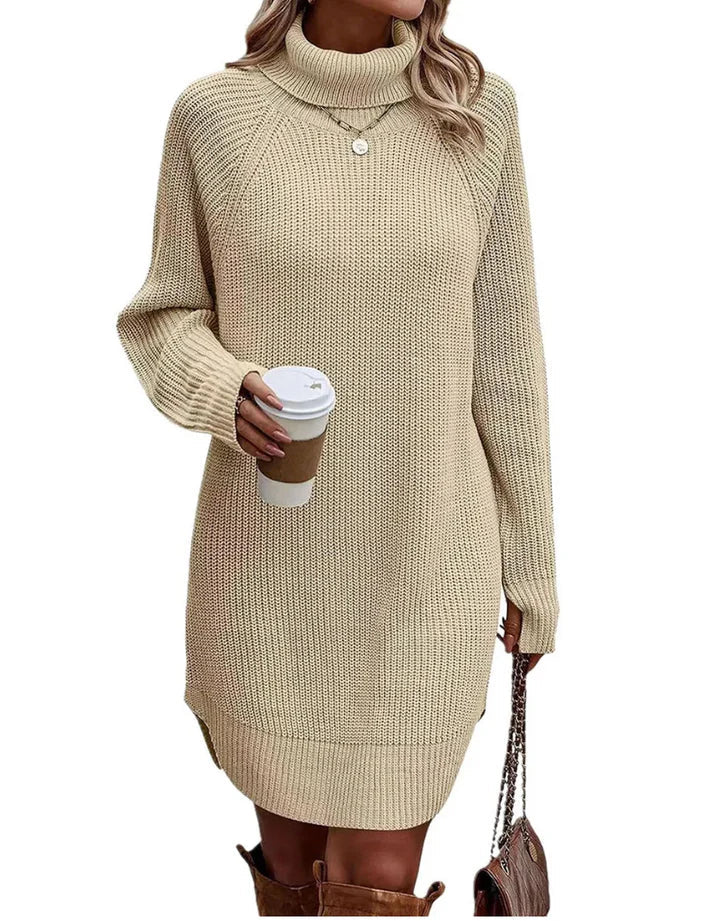 Dames Elegante Gebreide Trui Jurk Met Colkraag En Lange Mouwen