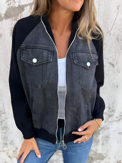 Dames Denim Jasje Met Ritssluiting En Borstzakken