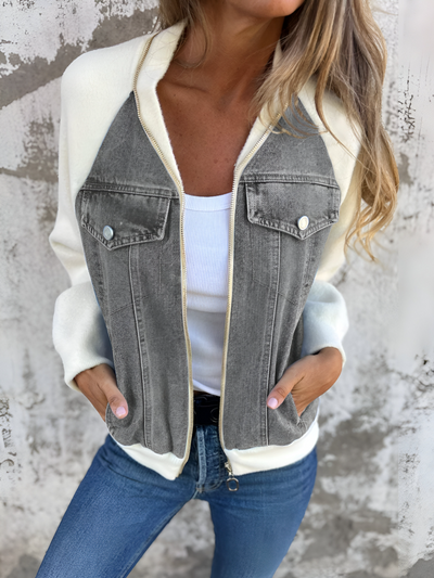 Dames Denim Jasje Met Ritssluiting En Borstzakken