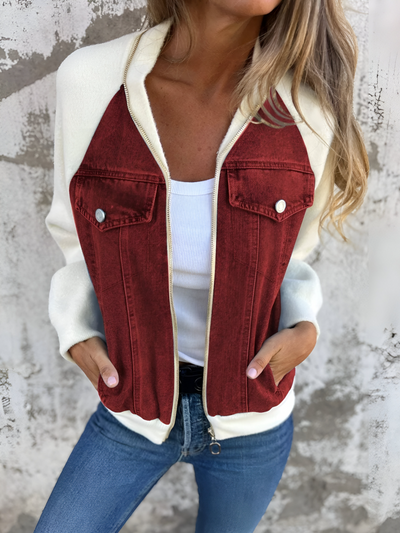 Dames Denim Jasje Met Ritssluiting En Borstzakken
