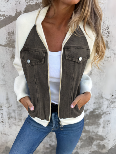 Dames Denim Jasje Met Ritssluiting En Borstzakken