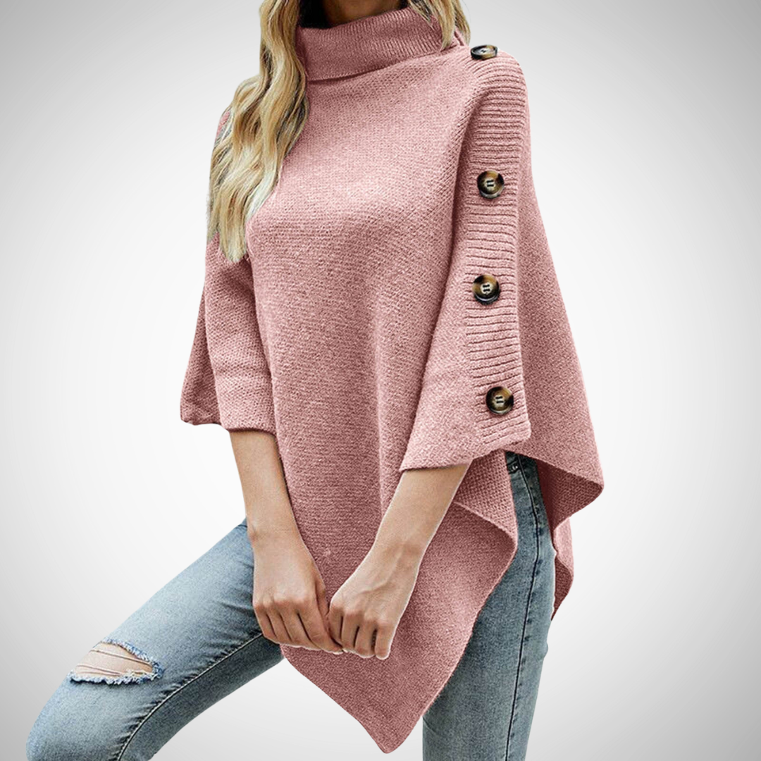 Dames Oversized Gebreide Coltrui Met Knopen Op De Schouder