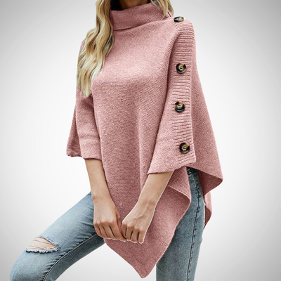 Dames Oversized Gebreide Coltrui Met Knopen Op De Schouder