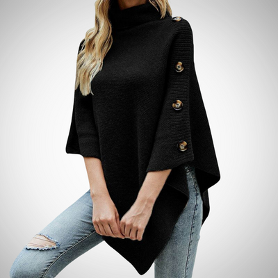 Dames Oversized Gebreide Coltrui Met Knopen Op De Schouder