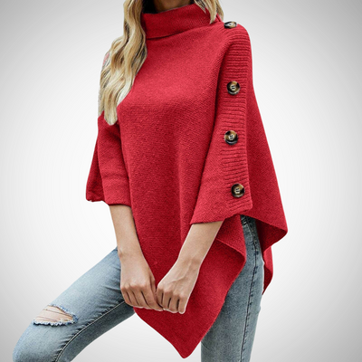 Dames Oversized Gebreide Coltrui Met Knopen Op De Schouder