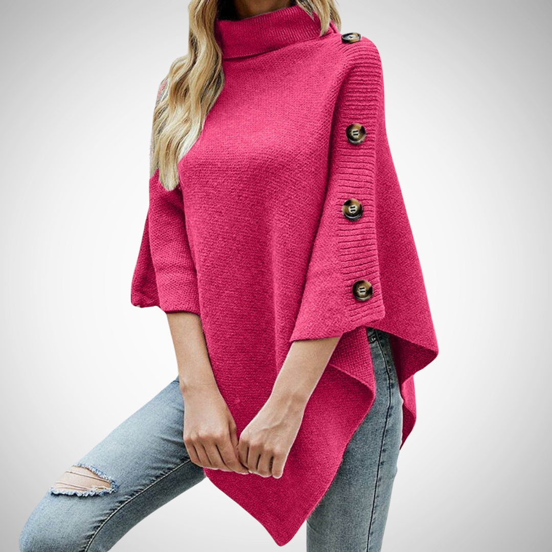 Dames Oversized Gebreide Coltrui Met Knopen Op De Schouder