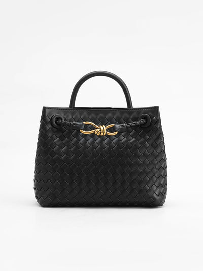 Dames Leren Handtas Met Gevlochten Design En Gouden Detail