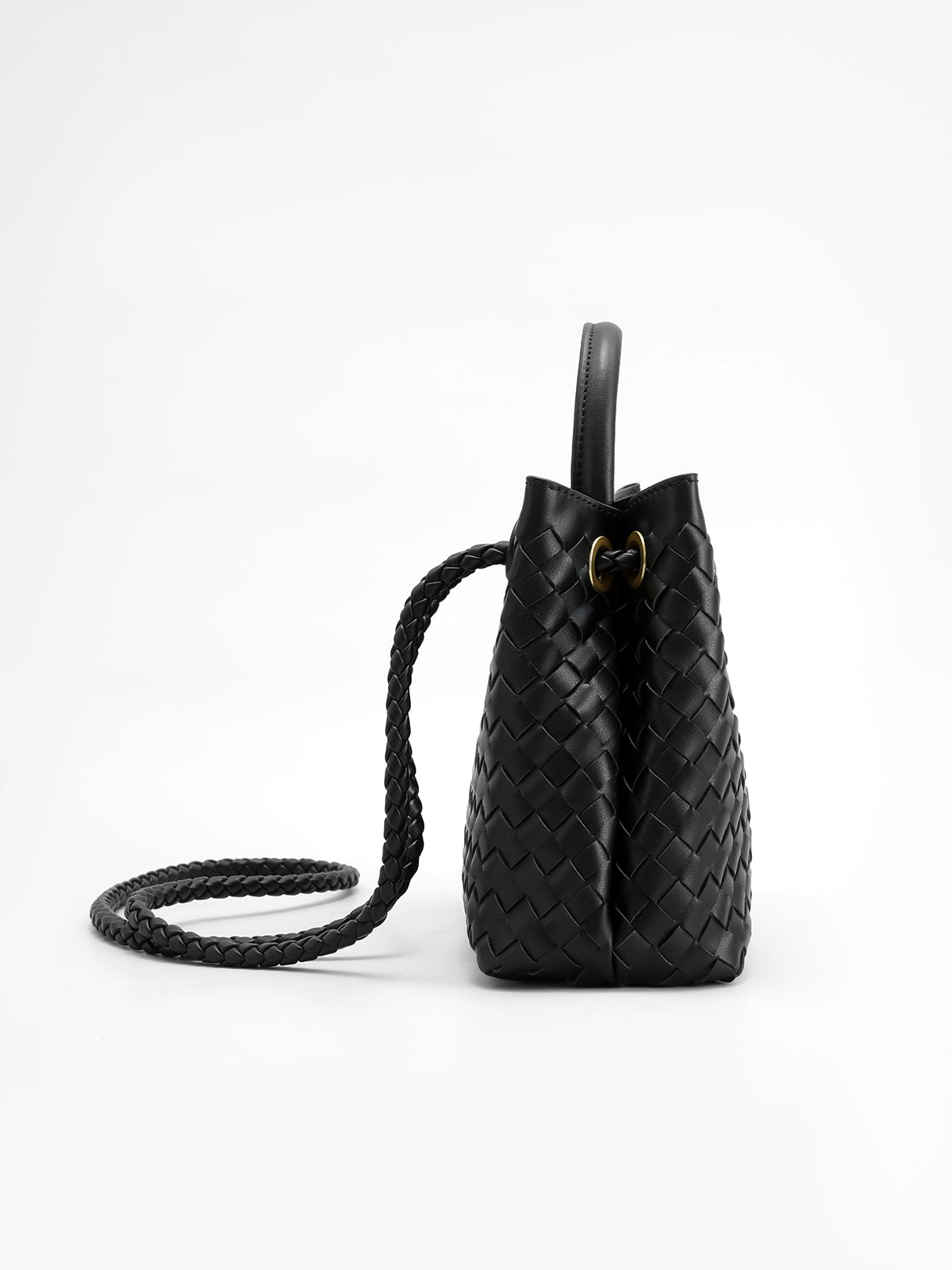 Dames Leren Handtas Met Gevlochten Design En Gouden Detail