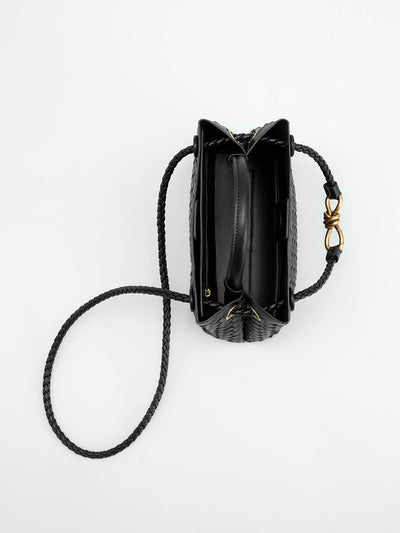 Dames Leren Handtas Met Gevlochten Design En Gouden Detail