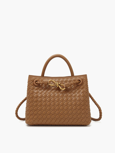 Dames Leren Handtas Met Gevlochten Design En Gouden Detail