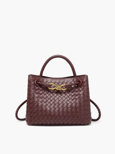 Dames Leren Handtas Met Gevlochten Design En Gouden Detail