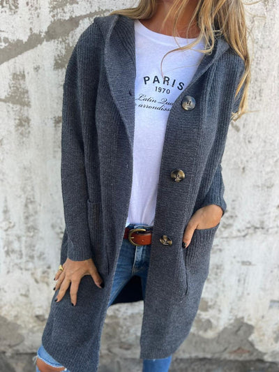 Dames Lange Zachte Gebreide Cardigan Met Knopen En Zakken