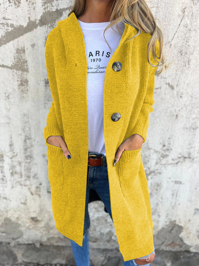 Dames Lange Zachte Gebreide Cardigan Met Knopen En Zakken