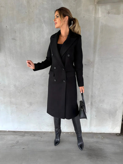 Dames Lange Trenchcoat Met Dubbele Knopen En Lange Mouwen