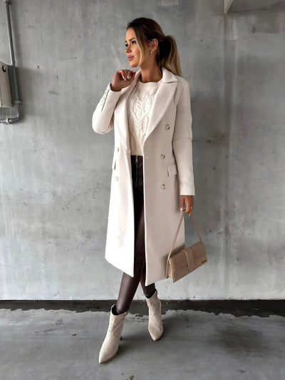 Dames Lange Trenchcoat Met Dubbele Knopen En Lange Mouwen