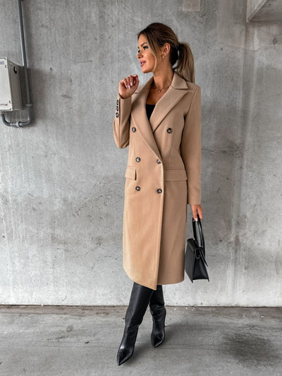 Dames Lange Trenchcoat Met Dubbele Knopen En Lange Mouwen