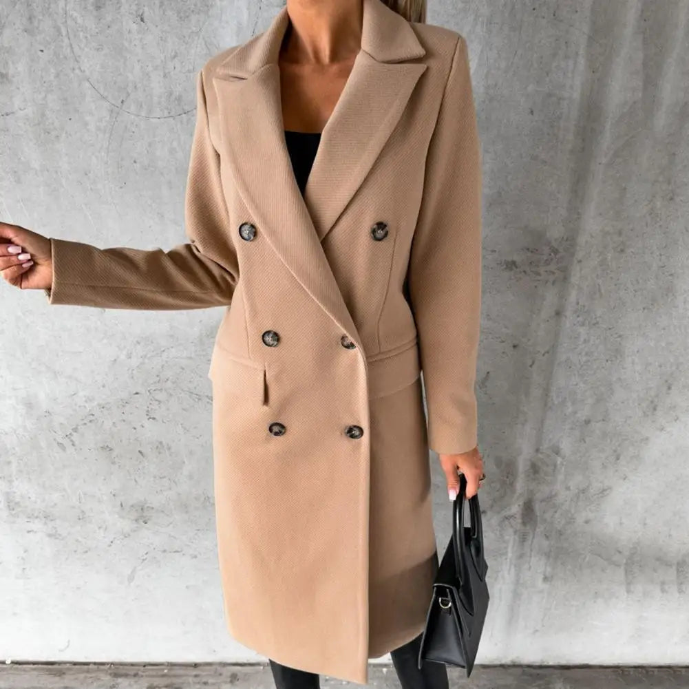Dames Lange Trenchcoat Met Dubbele Knopen En Lange Mouwen